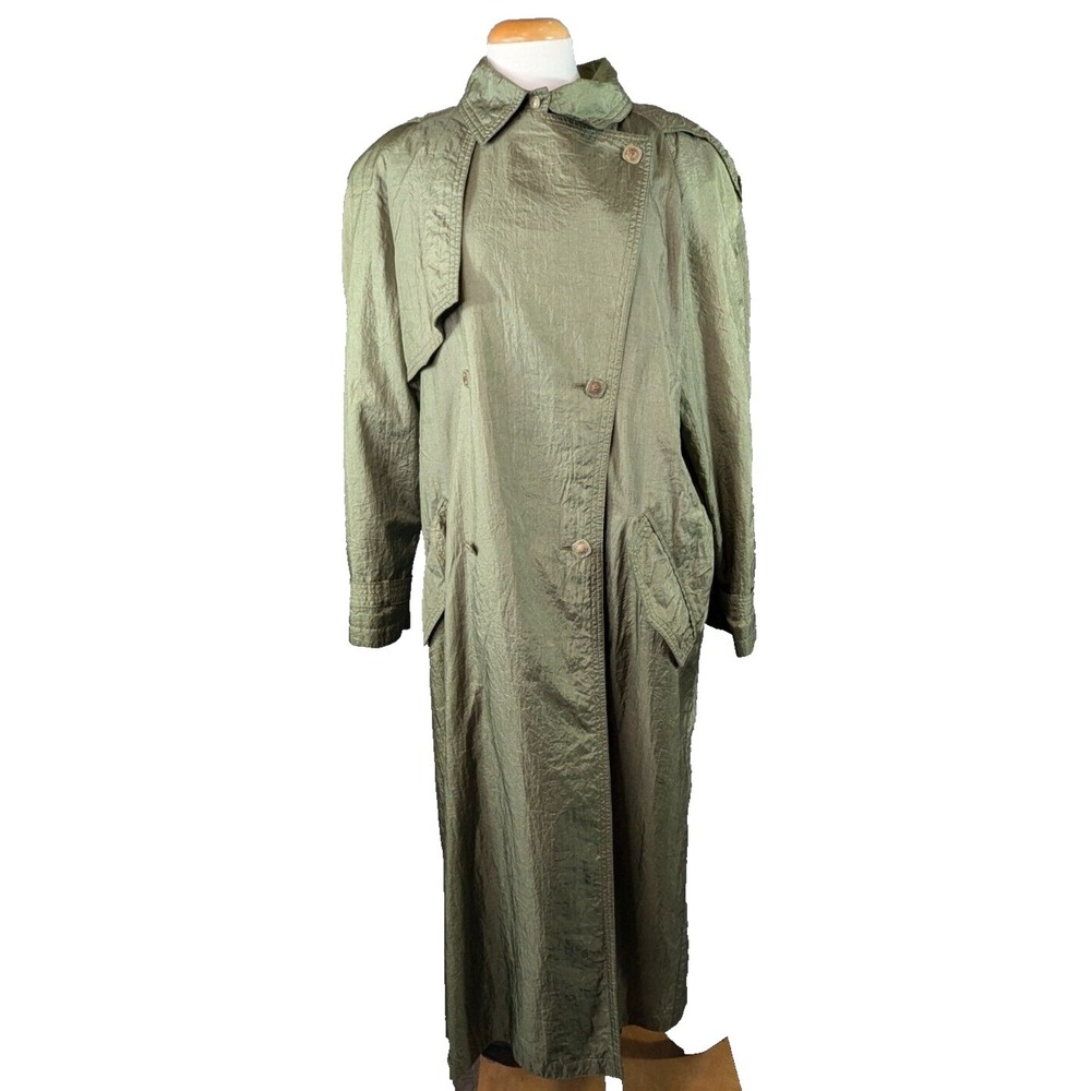 Vintage Gallery WWII US Army Green Military Trench Long Overcoat Wrap Outdoor